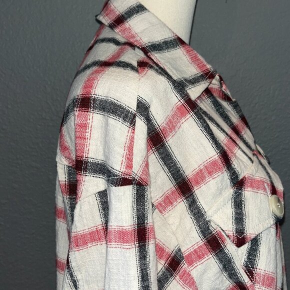ZARA Plaid Oversized Italian Fabric Shacket Shirt Jacket - Cream Red & Black  XS - Picture 8 of 15